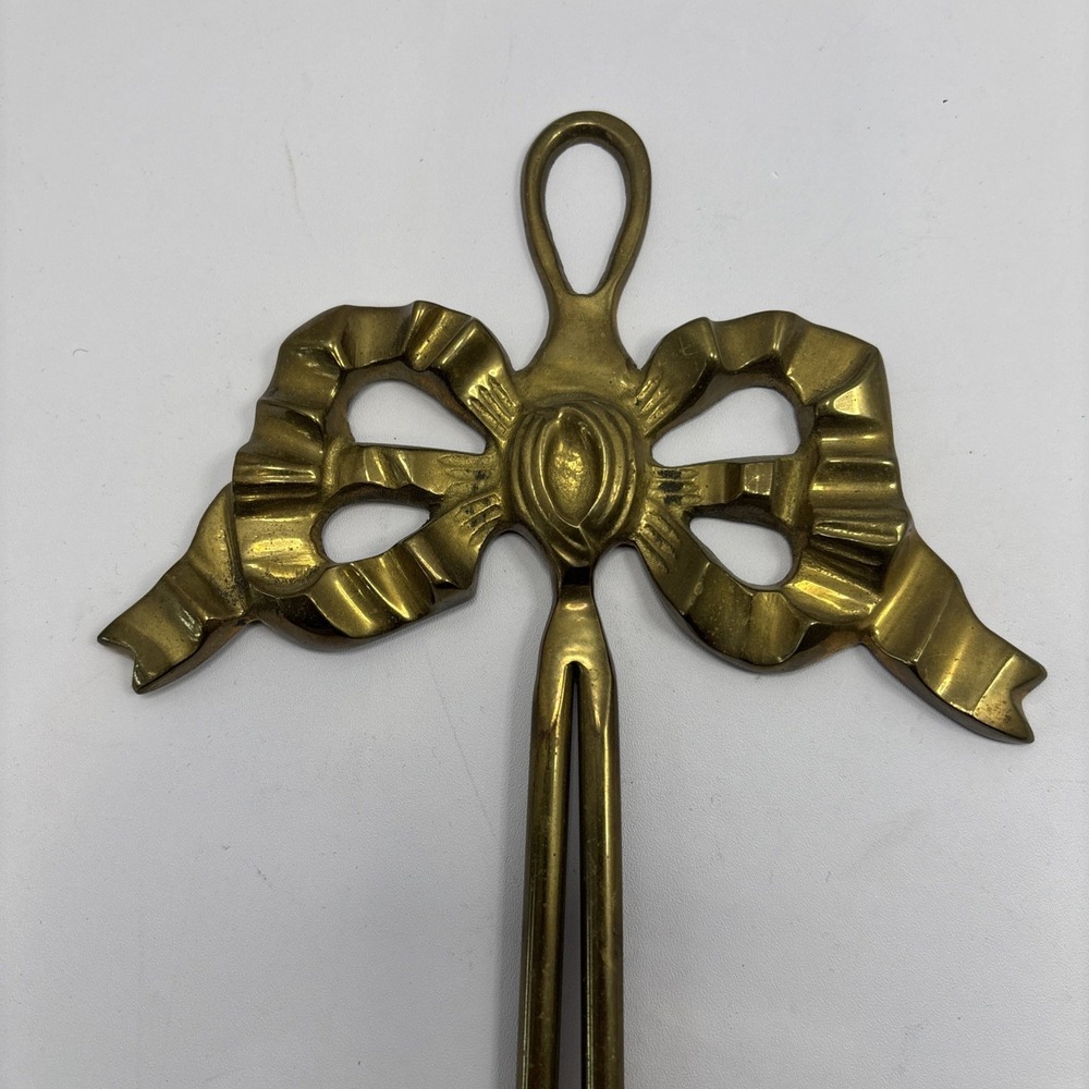 Vintage Brass Ribbon & Bow Double Candle Holder Wall Sconce 13" - Picture 2 of 7